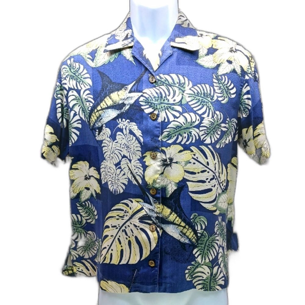 Guy Harvey By AFTCO Vintage Bluewater Wear 100% Silk Button Down. Men's Small...